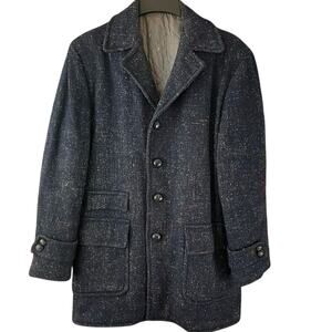 Vintage Lancaster Men's Wool Coat Navy Blue Speckled Large